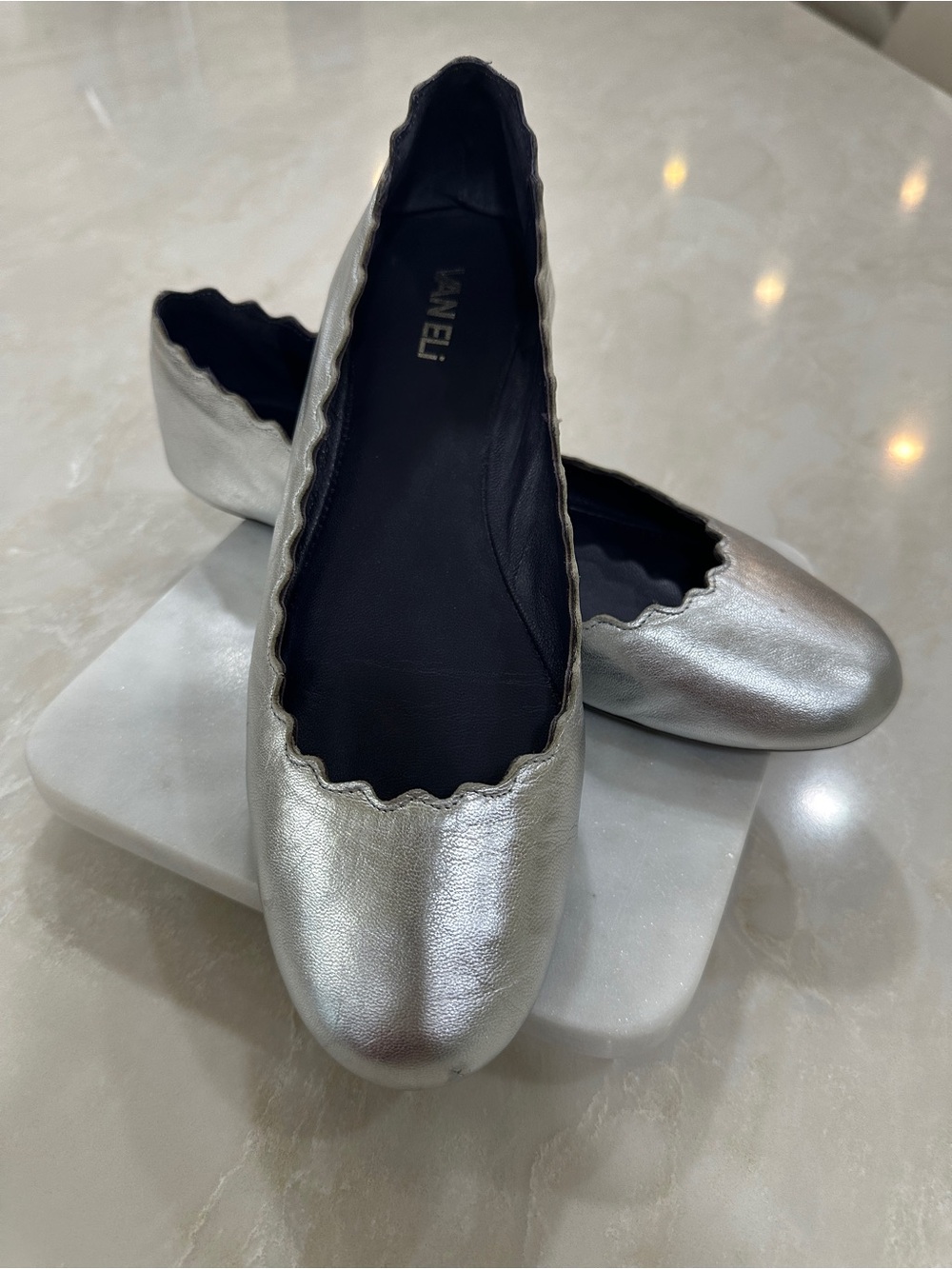 Vaneli Silver Scalloped Edge Ballet Flats